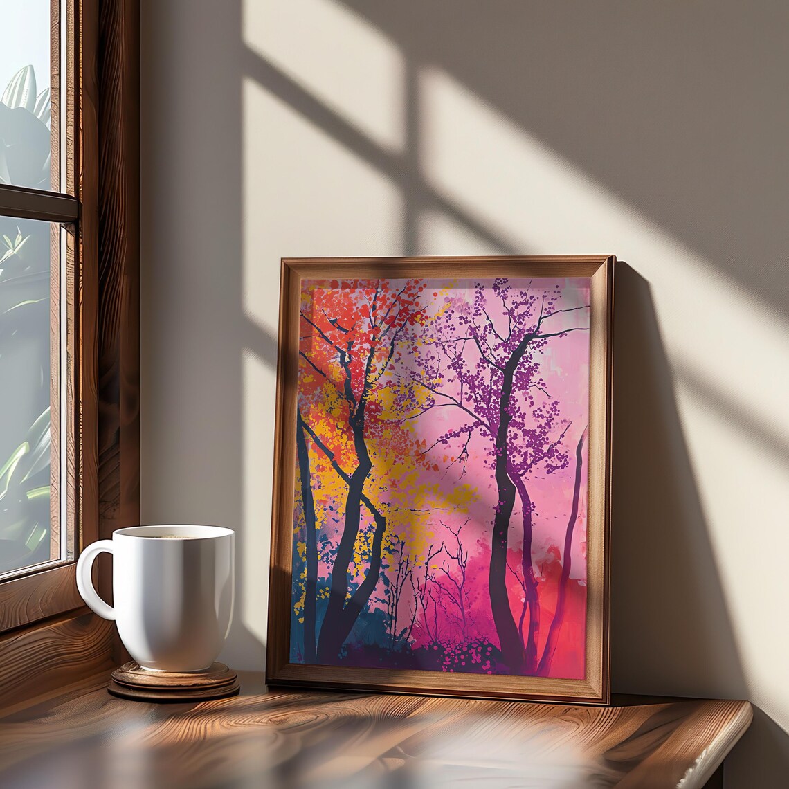 Psychedelic Forest Vibrant Pink Red Autumn Trees Color Art Poster