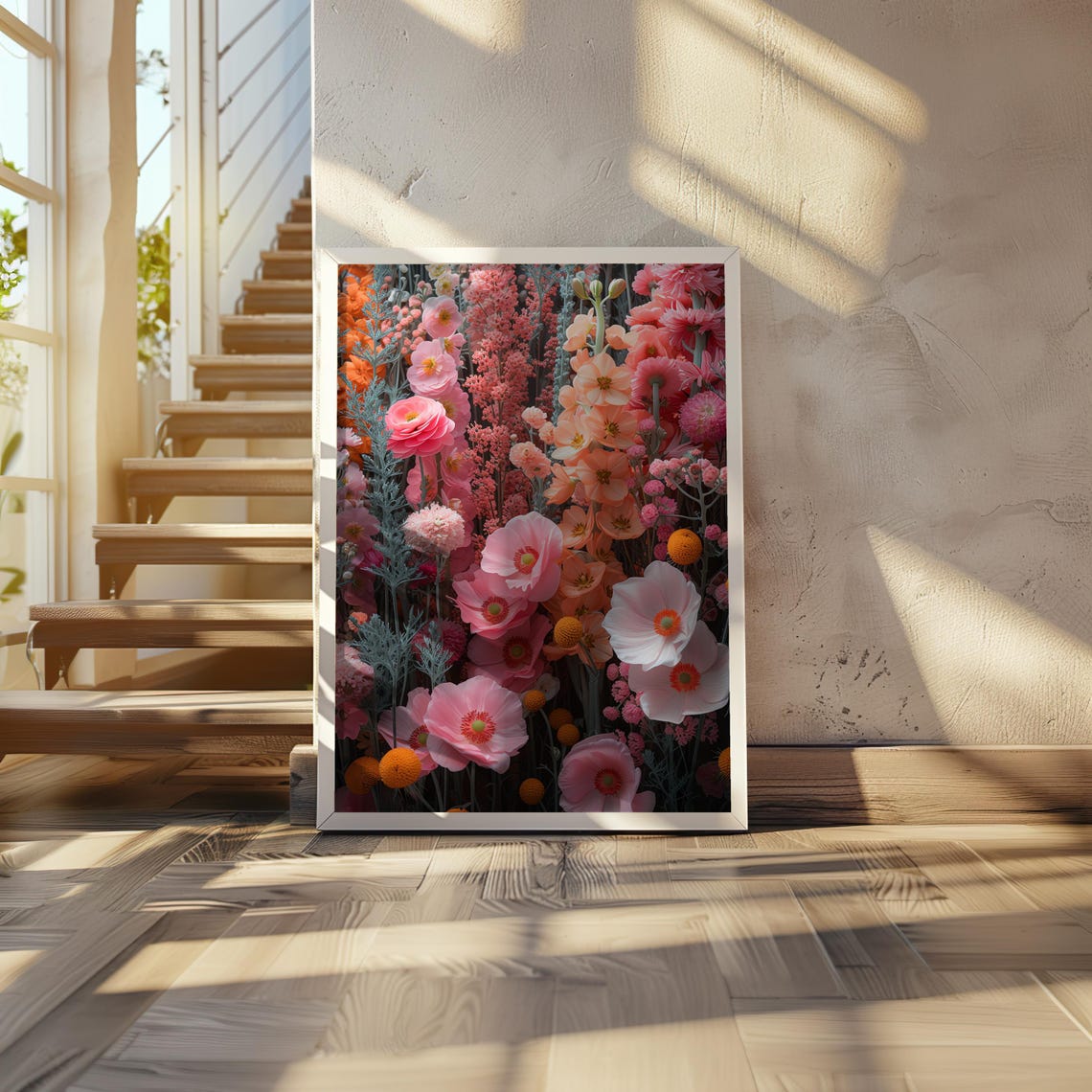 Lush Pink Floral Garden Maximalist Botanical Flower Art Poster