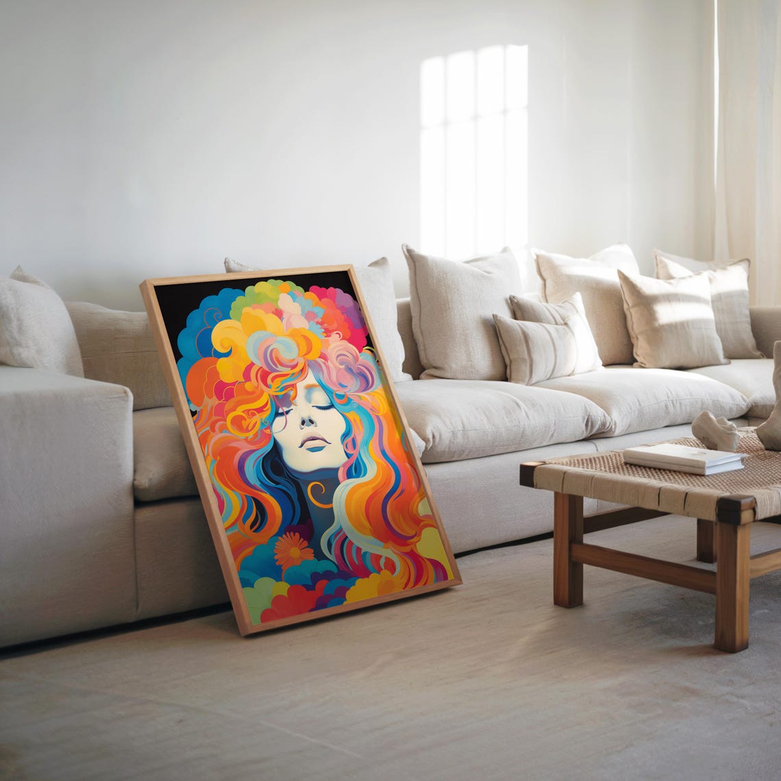 Woman with Psychedelic Rainbow Hair Colorful Portrait Wall Art