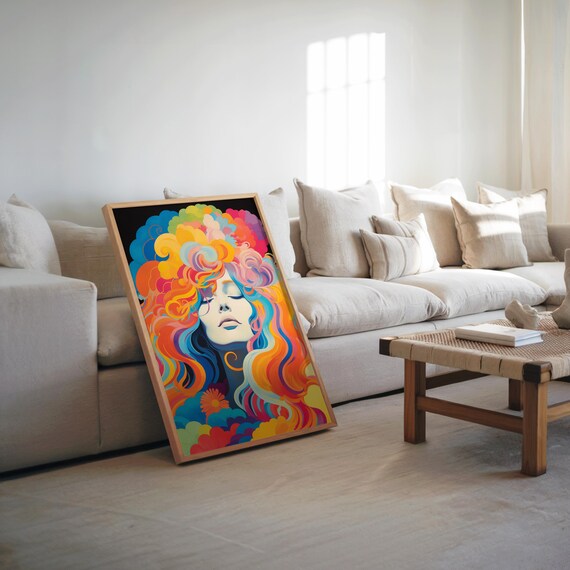 Woman with Psychedelic Rainbow Hair Colorful Portrait Wall Art