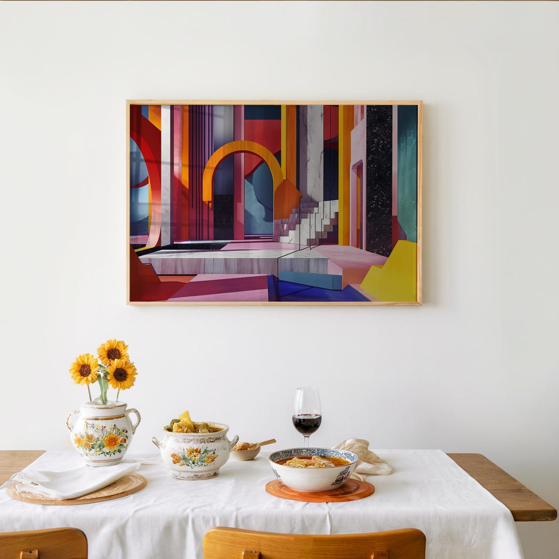 Colorful Brutalist Architecture Arches Abstract Geometric Art Poster