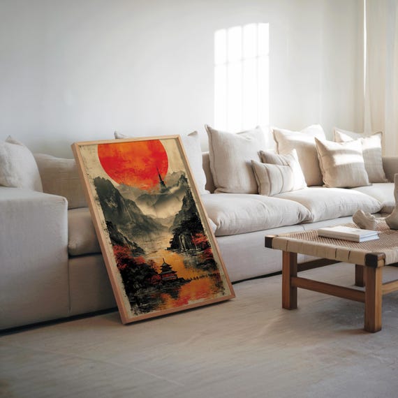 Sunset Mountain Range Brutalist Midcentury Print Warm Tones Cinematic Dreamy Art Modern Wall Decor Vintage Landscape