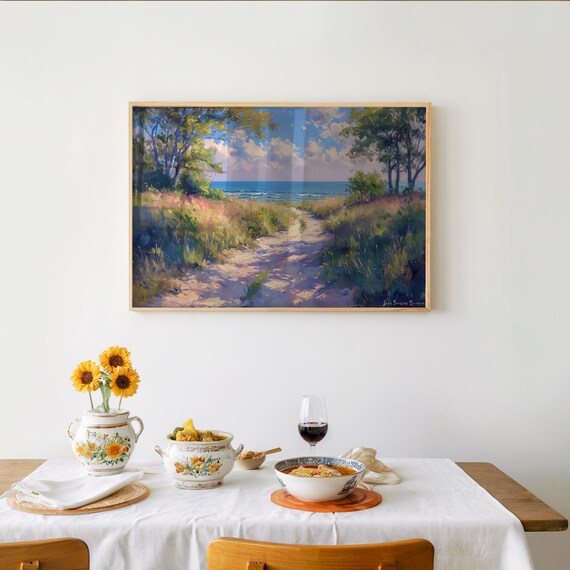 Impressionist Beach Path Through Dunes Pastel Oil Painting Poster