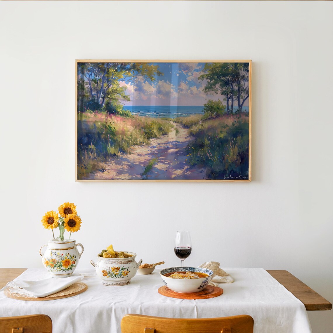 Impressionist Beach Path Through Dunes Pastel Oil Painting Poster