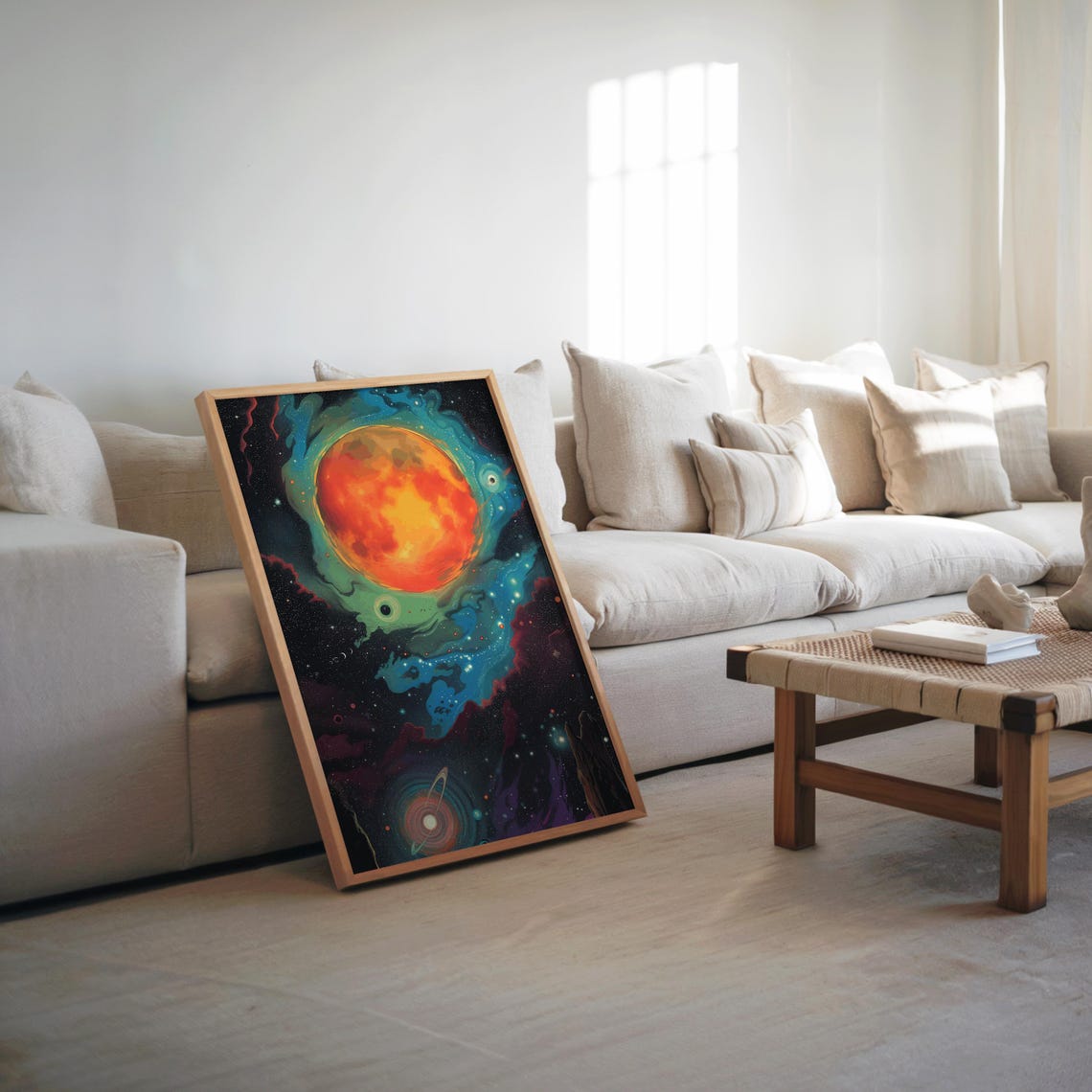Psychedelic Cosmic River Scene Orange Planet Nebula Art Poster