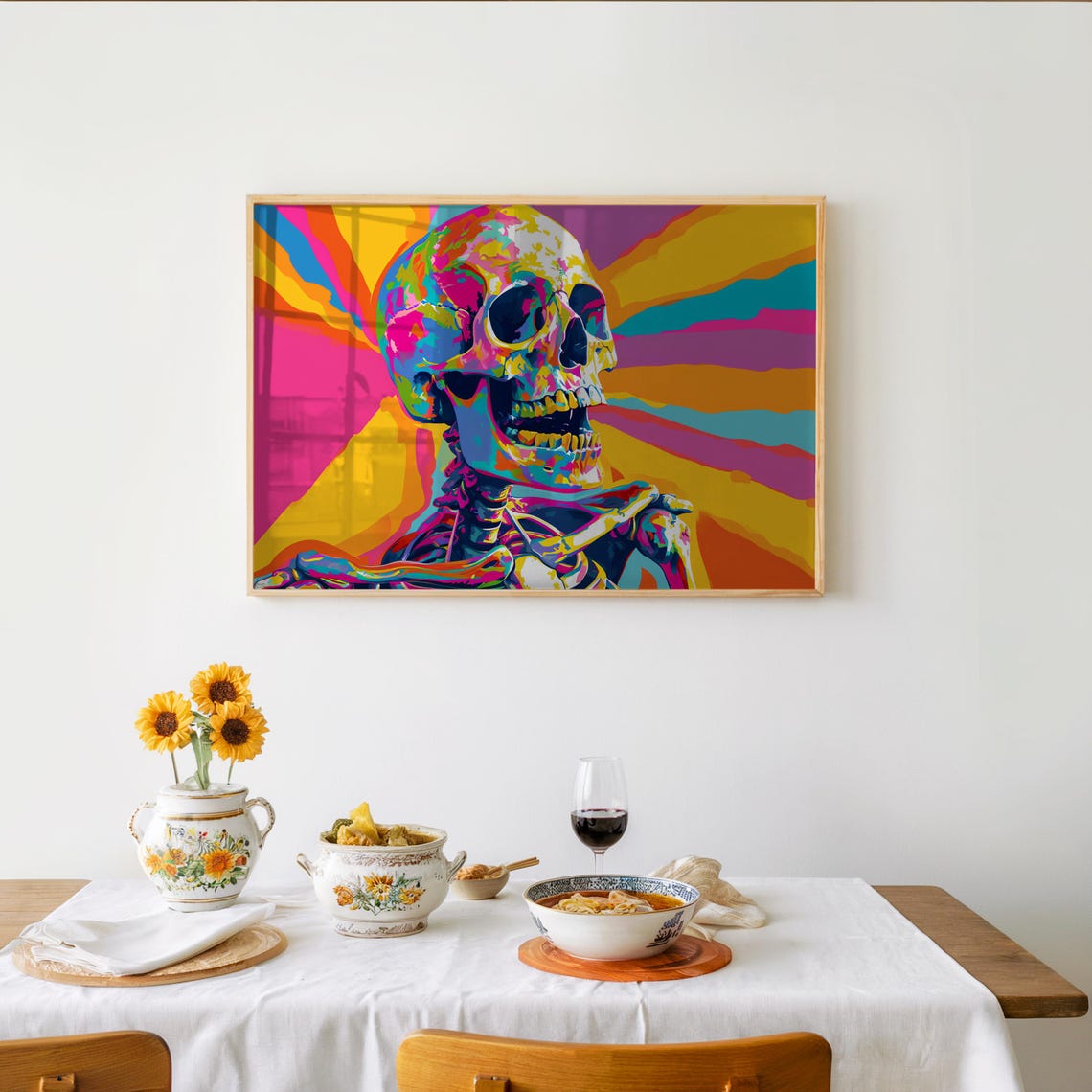 Vibrant Pop Art Skull Colorful Neon Style Statement Art Poster