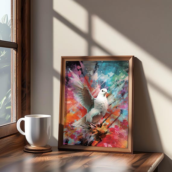 Psychedelic Bird On Tree Branch Maximalist Style Art Illustration Vibrant Muted Colors Bohemian Vibe