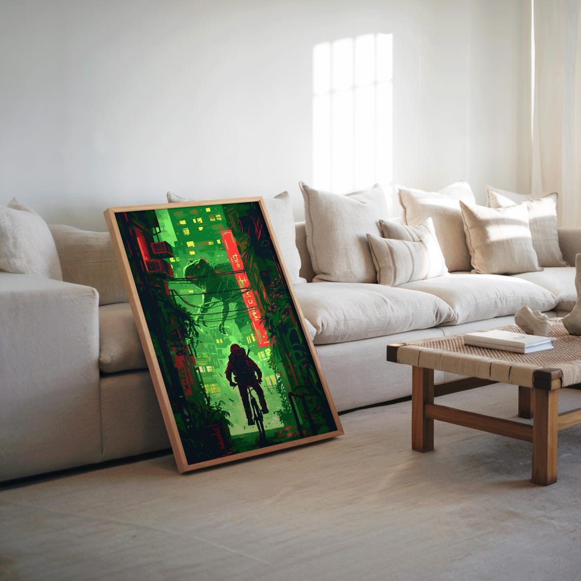 Night Bike Ride Retrofuturism Synthwave Pixel Art Poster Neon Cool Tones Cinematic Vibe Illustr