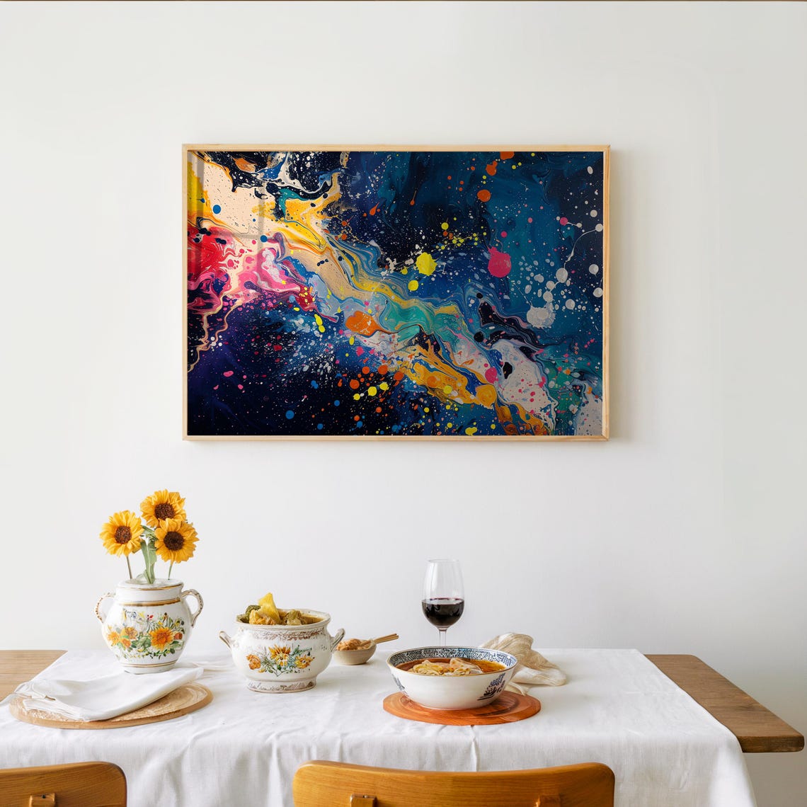 Neon Cosmic Galaxy Marbled Abstract Dark Blue Colorful Art Poster