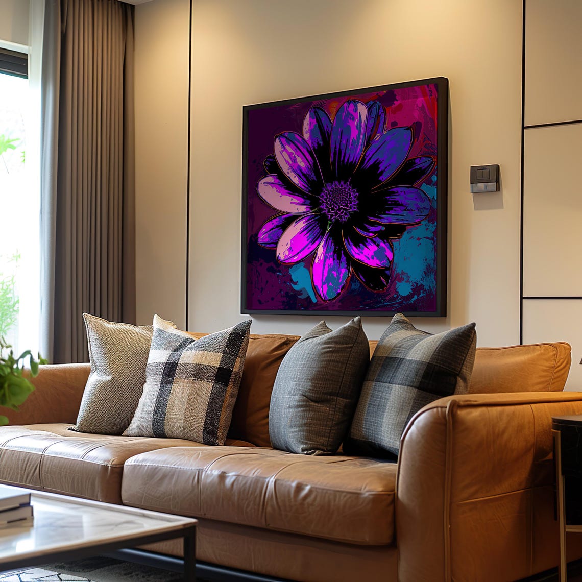 Neon Purple Daisy Psychedelic Floral Poster Over Deep Magenta