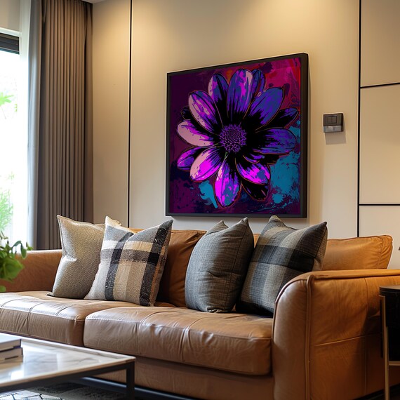 Neon Purple Daisy Psychedelic Floral Poster Over Deep Magenta