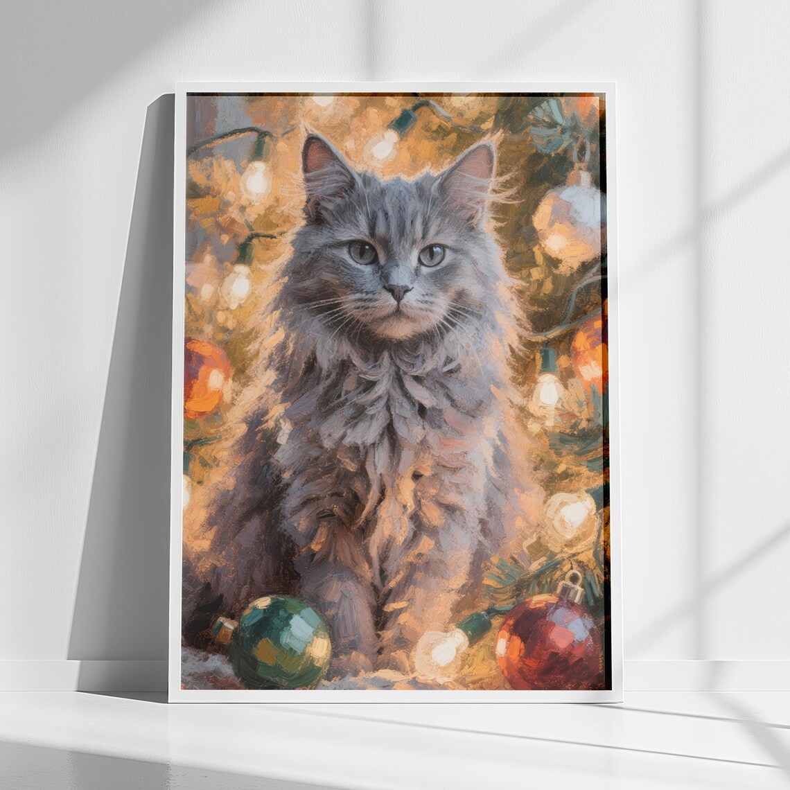 Christmas Cozy Maine Coon Cat Holiday Art Print