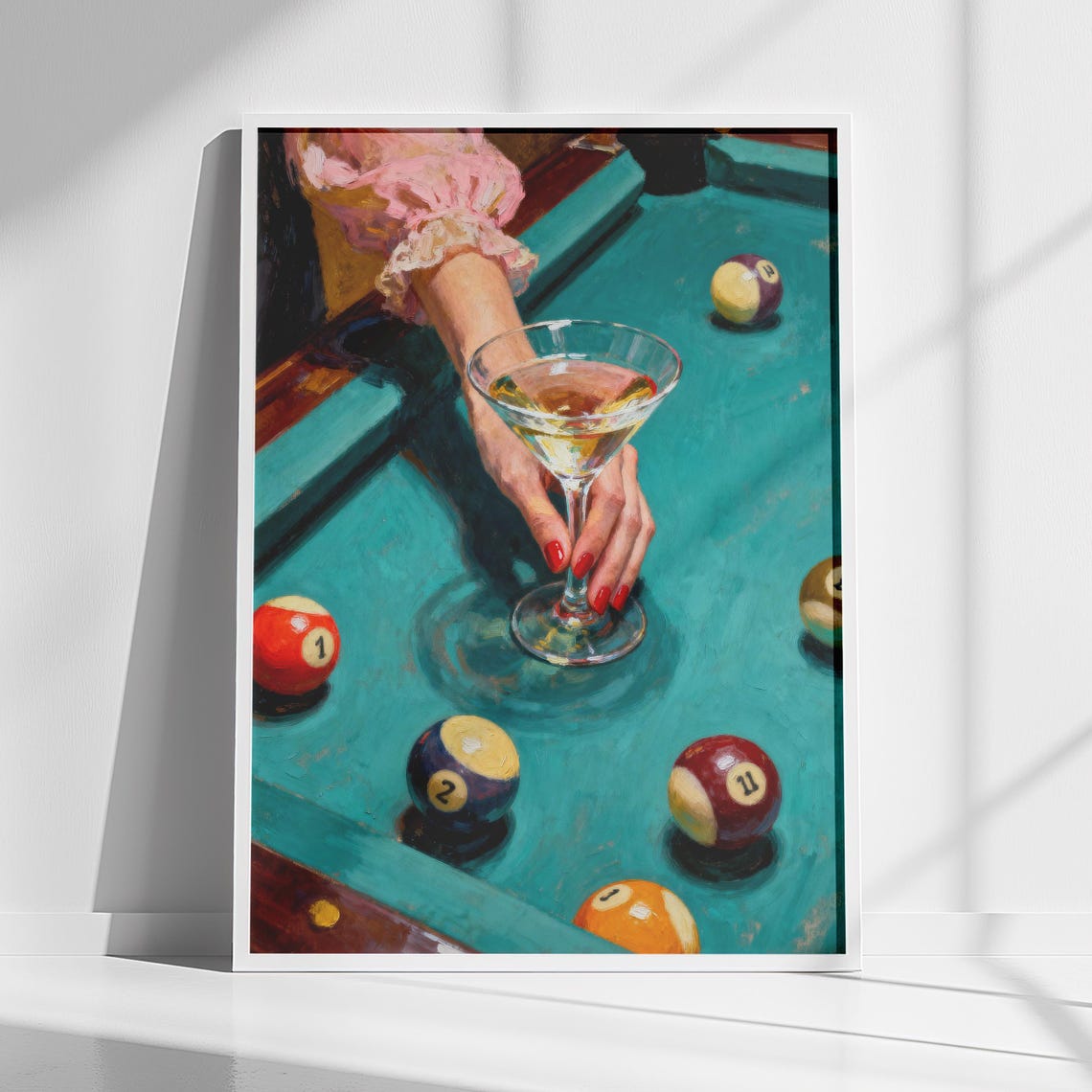 Vintage Pool Table Martini Painting Retro Billiards Bar Art Poster