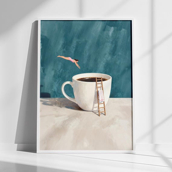 Coffee Bar Wall Art Teal Kitchen Print Instant