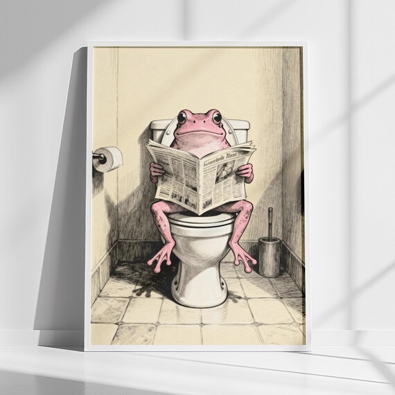 Bathroom Wall Art Retro Funny Frog Toilet Print Instant