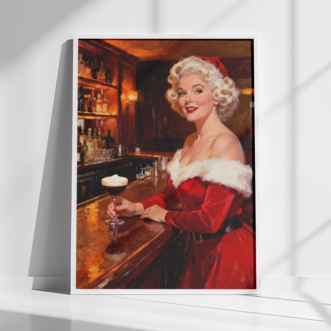 Christmas Wall Art, Vintage Holiday Bar Decor