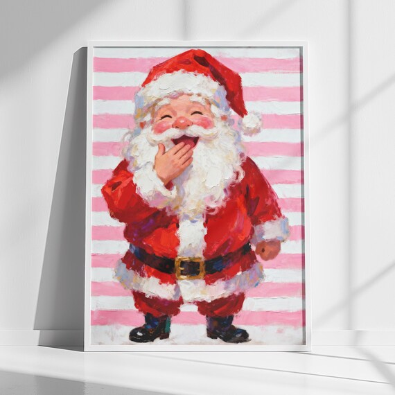 Laughing Santa Claus Pink Stripes Christmas Holiday Cheer Poster