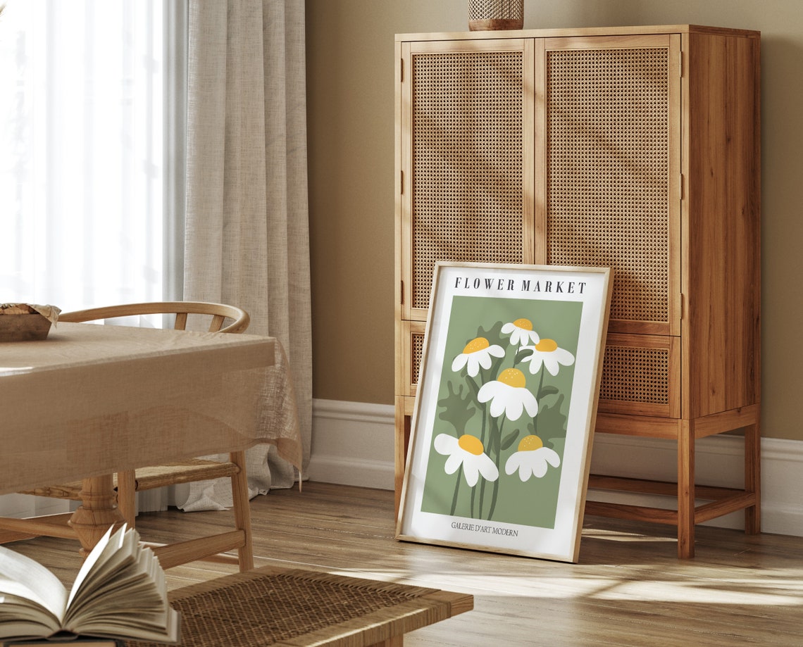 Flower Market Sage Green Daisy Galerie Modern Botanical Wall Art - Image 2