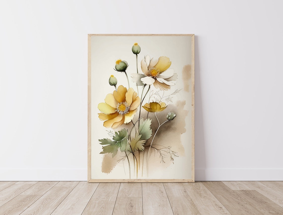 Watercolor Yellow Wildflowers Botanical Minimalist Art Poster - Image 2