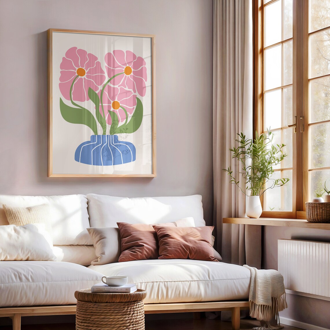 Matisse Inspired Pink Flowers in Blue Vase Modern Floral Art Poster - Image 3
