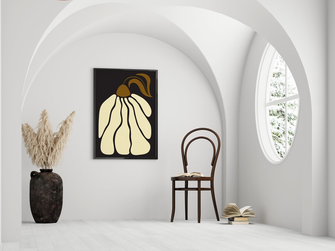 Abstract Flower Poster Black Background Cream Petals Modern Botanical Art - Image 3