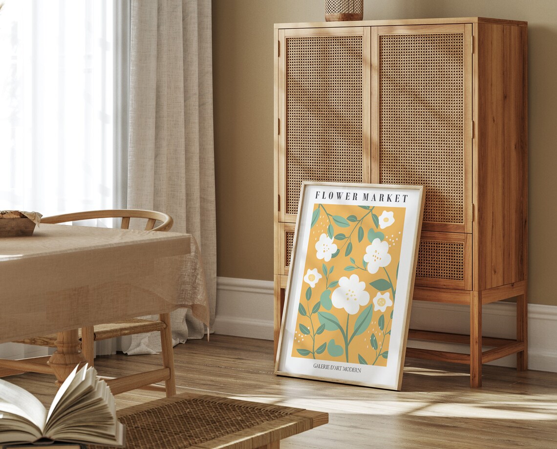Flower Market White Blossoms on Sunny Yellow Gallery Wall Art - Image 2