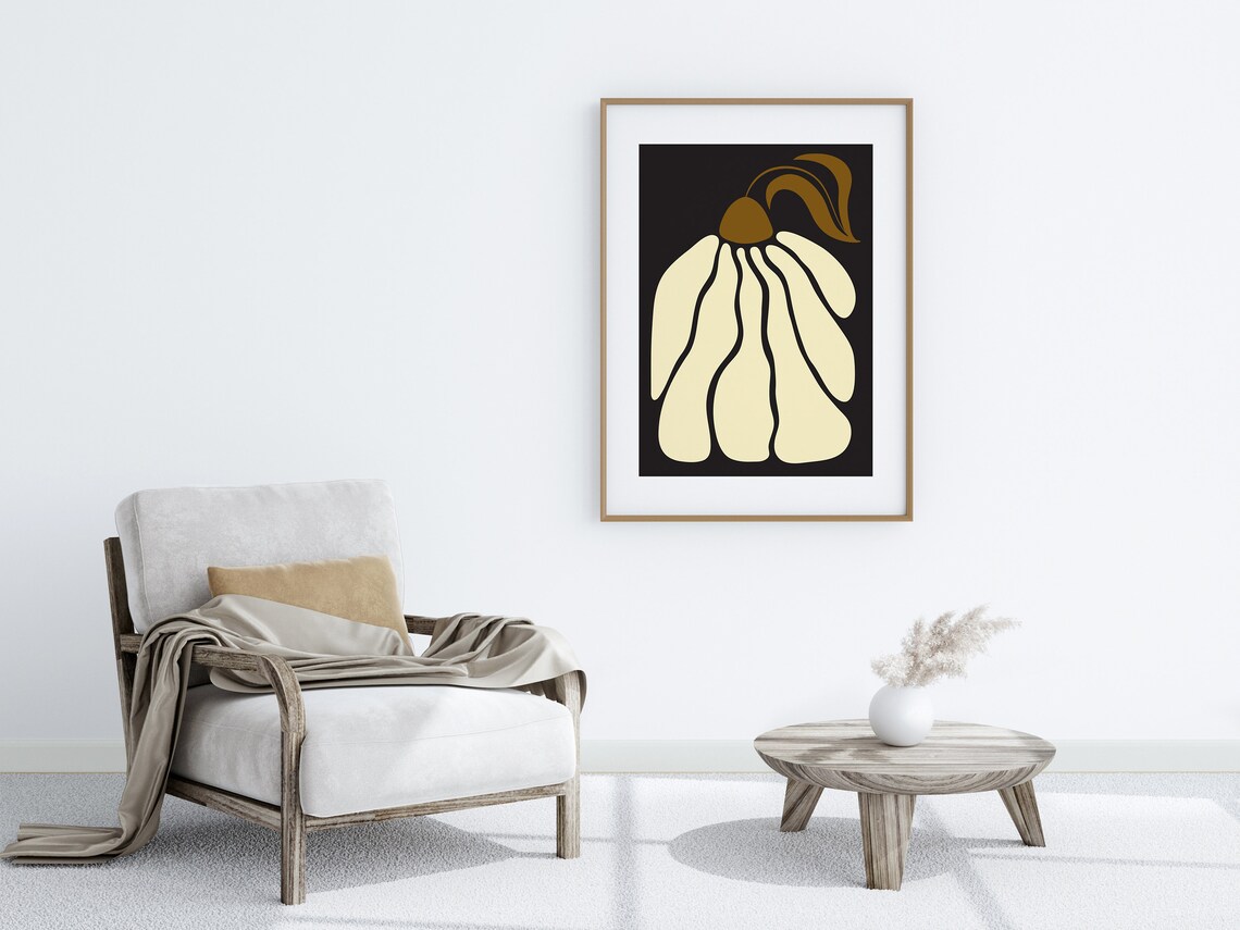 Abstract Flower Poster Black Background Cream Petals Modern Botanical Art - Image 2