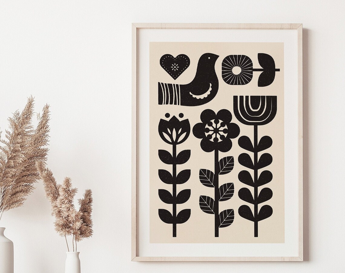 Norwegian Folk Art, Neutral Scandinavian Art Print - Image 2
