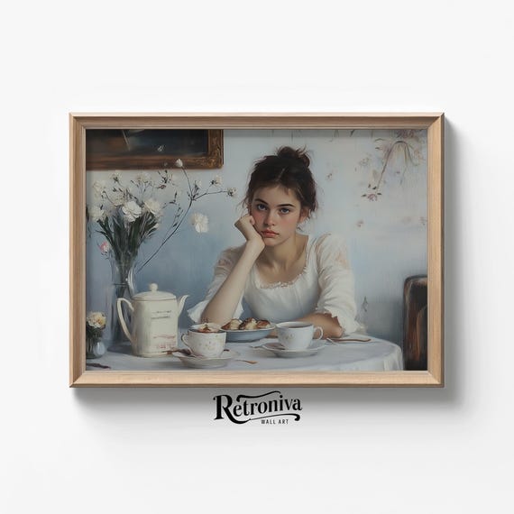 Bored Girl In Breakfast Vintage Victorian Portrait Art Print