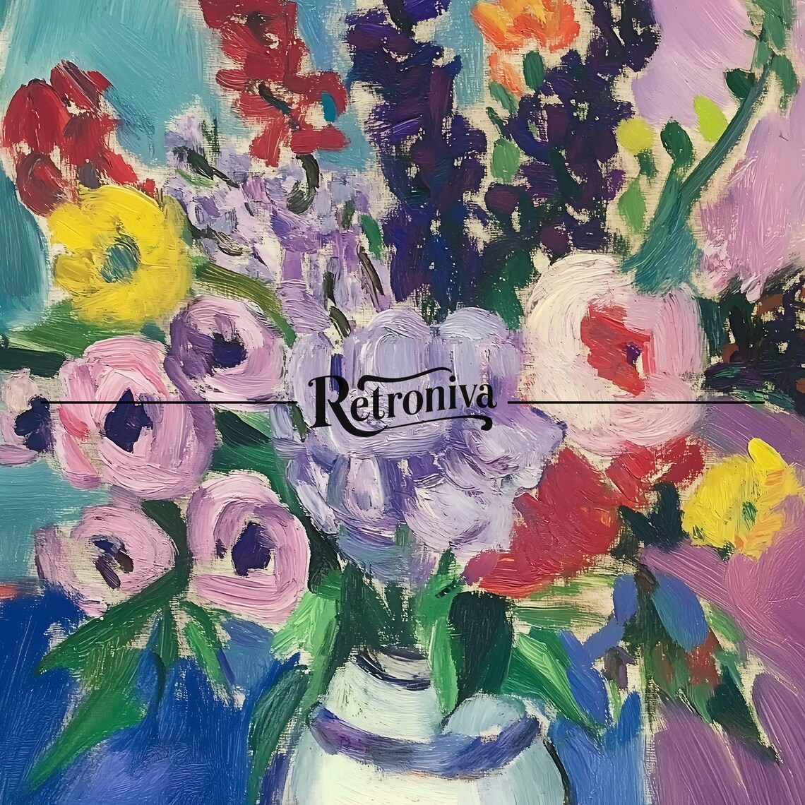 Colorful Flower Bouquet in Striped Vase Vibrant Abstract Poster - Image 7