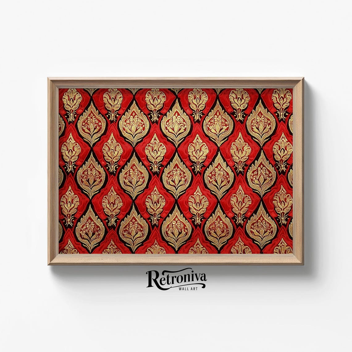 Red Gold Floral Damask Textile Pattern Vintage Victorian Style Poster
