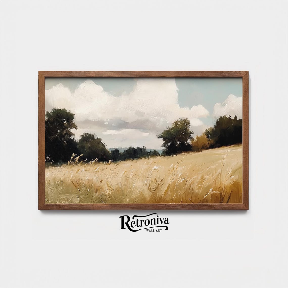 Golden Wheat Field Under A Cloudy Sky Rustic Countryside Poster - Image 3