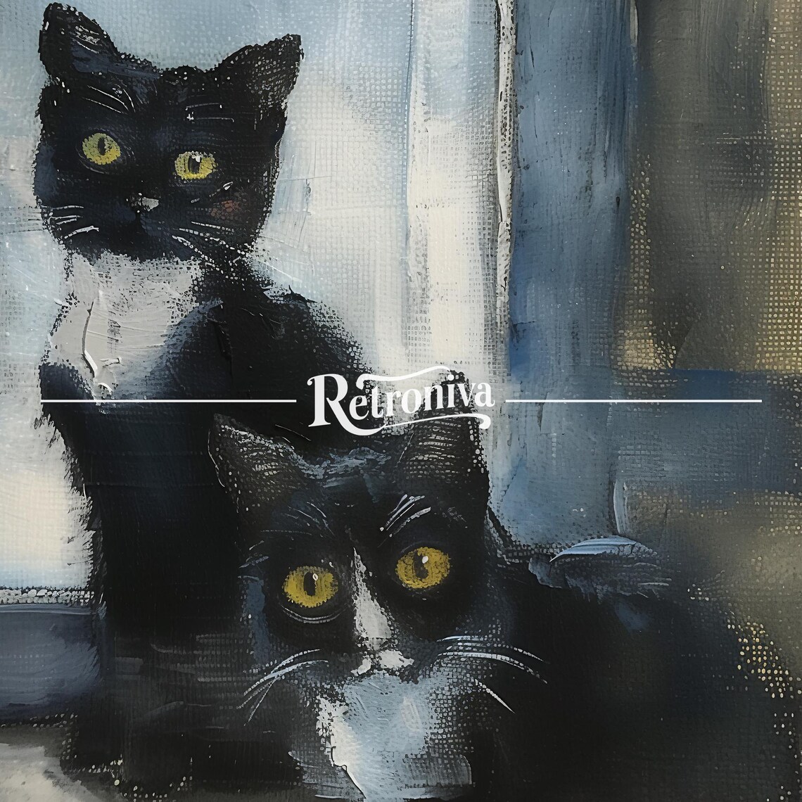 Three Black Cats at the Doorway Vintage Cat Portrait Painting Poster - Image 7