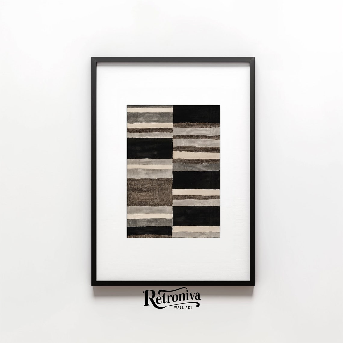 Black And White Striped Blocks Abstract Textured Modern Art Print - Image 4