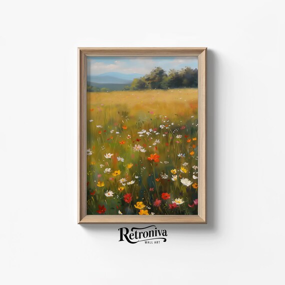 Colorful Wildflower Meadow In A Golden Summer Field Painting Poster