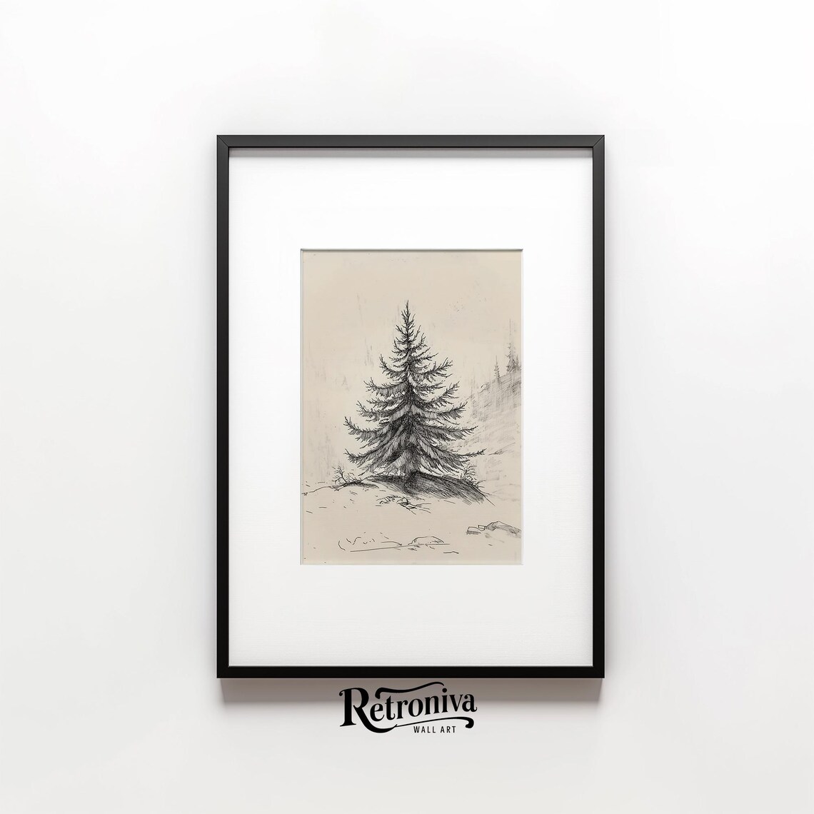 Vintage Evergreen Tree Sketch, Farmhouse Wall Decor - Image 6