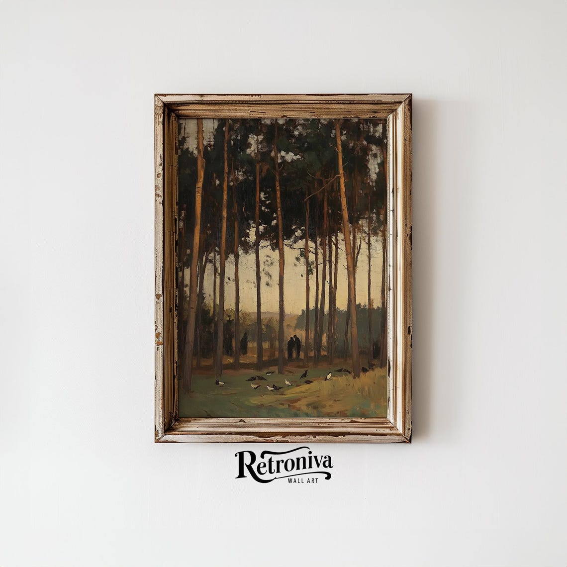Secret Meeting In Woodland Scene Vintage Oil Painting Muted Forest Wall Decor Farmhouse Art Print Retroniva Art Lnd 002 - Image 6