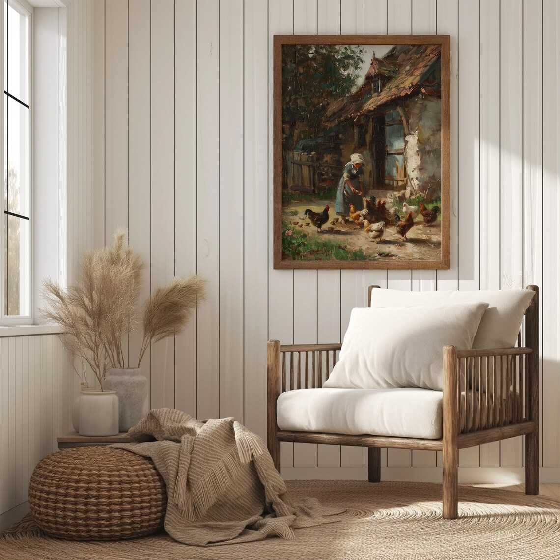 Woman Feeding Chickens Vintage Farmhouse Art Print - Image 3