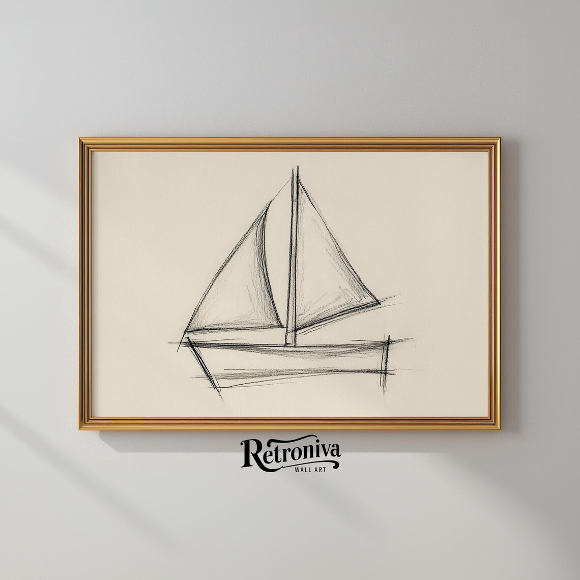 Minimalist Sailboat Pencil Sketch Vintage Nursery Coastal Poster - Image 2
