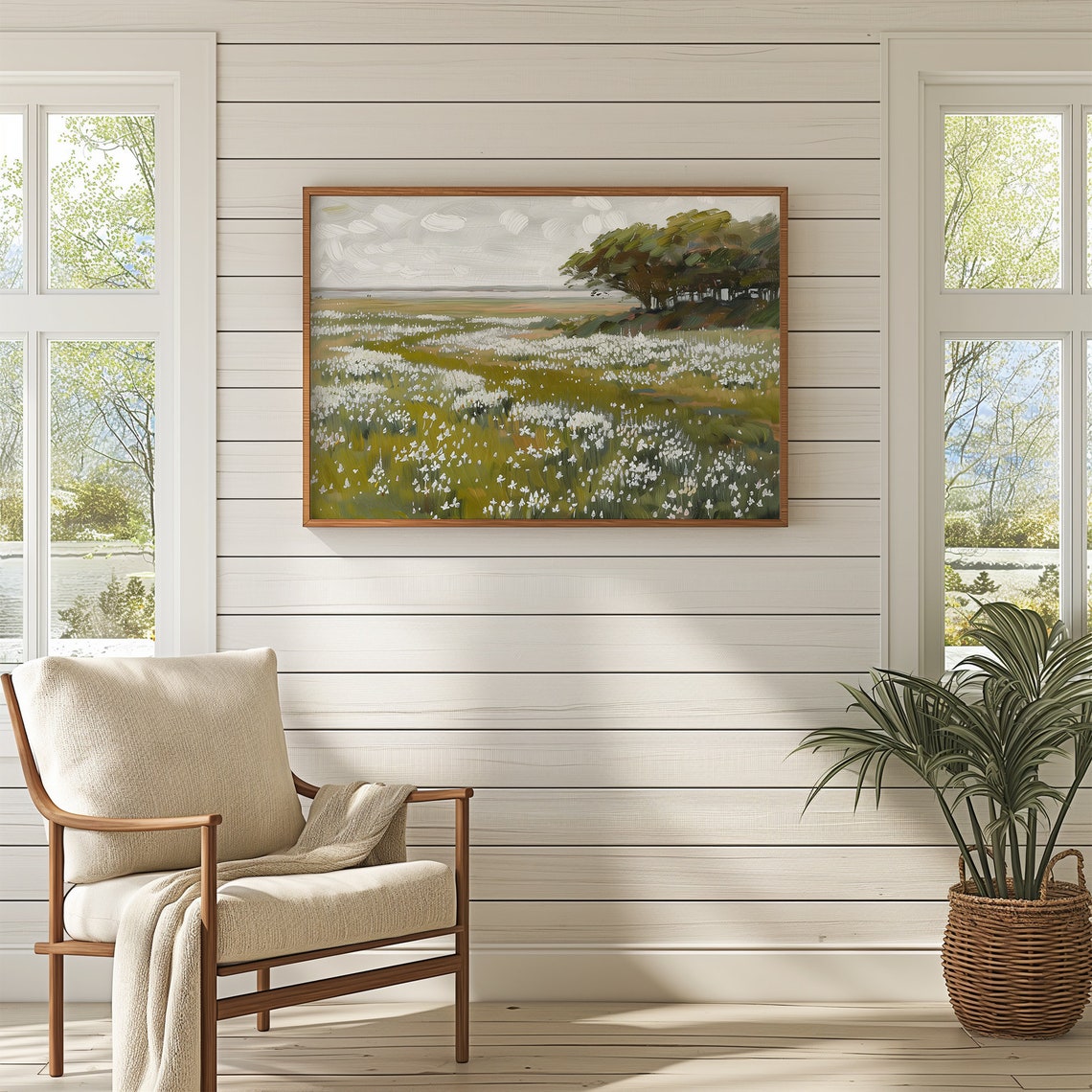 Spring Meadow Of White Wildflowers Vintage Country Landscape Poster - Image 3