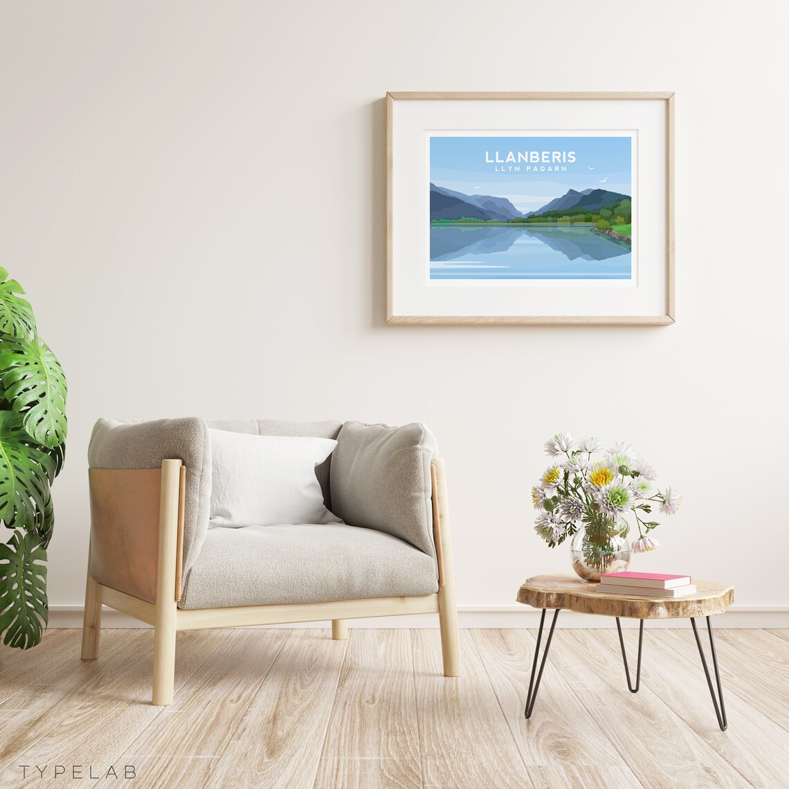 Llanberis Llyn Padarn Lake Travel Poster, Snowdonia Wales