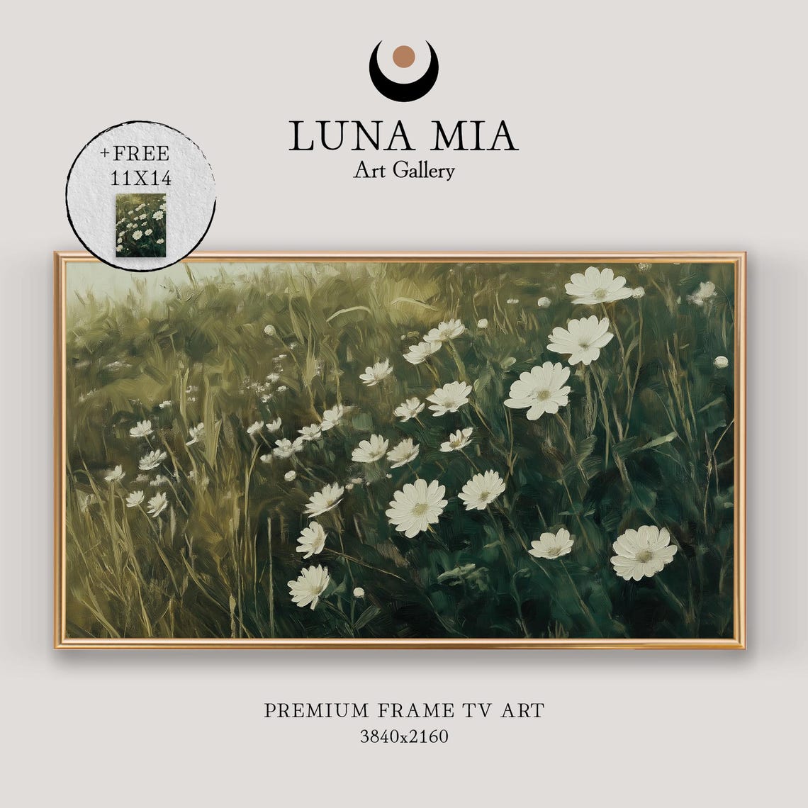 White Daisies in Green Meadow Rustic Wildflower Landscape Poster
