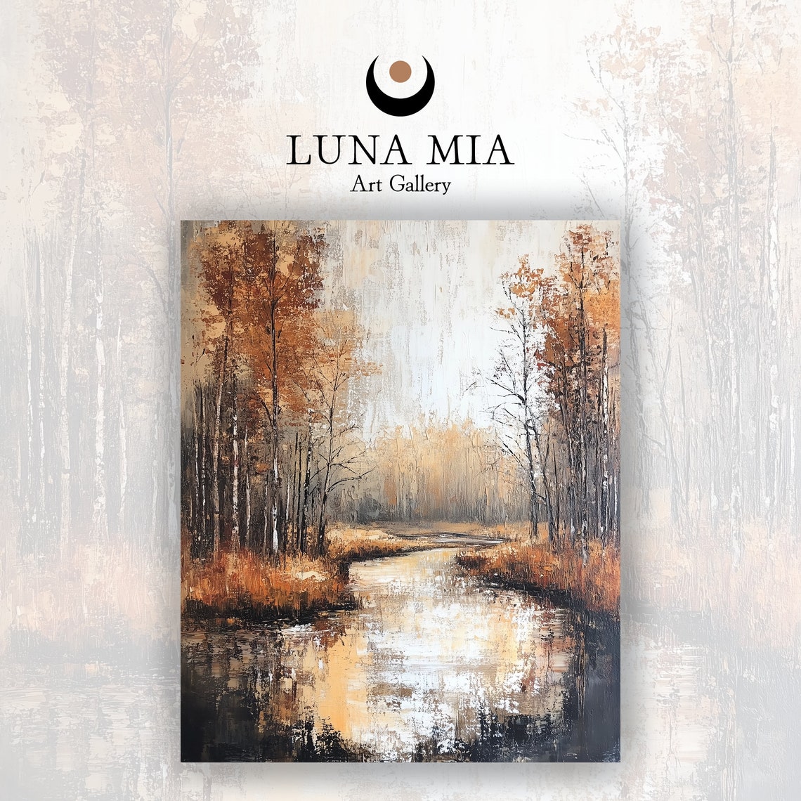 Golden Autumn Forest Stream Sunlit Trees Oil Painting Art Poster - Image 2