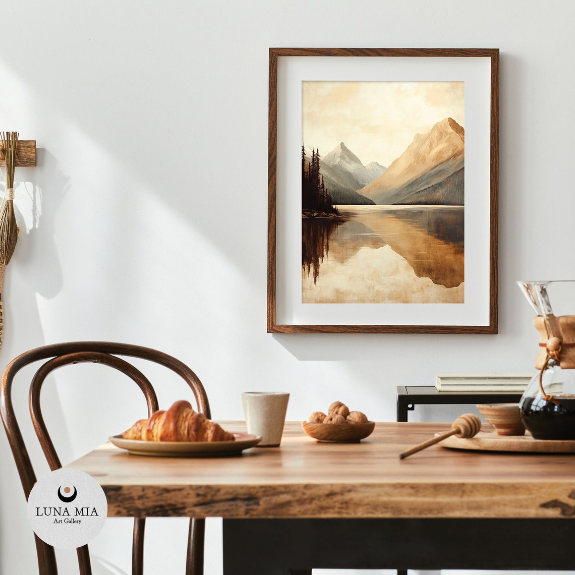 Stunning Sepia Mountain Lake Mirror Reflection Landscape Poster - Image 4