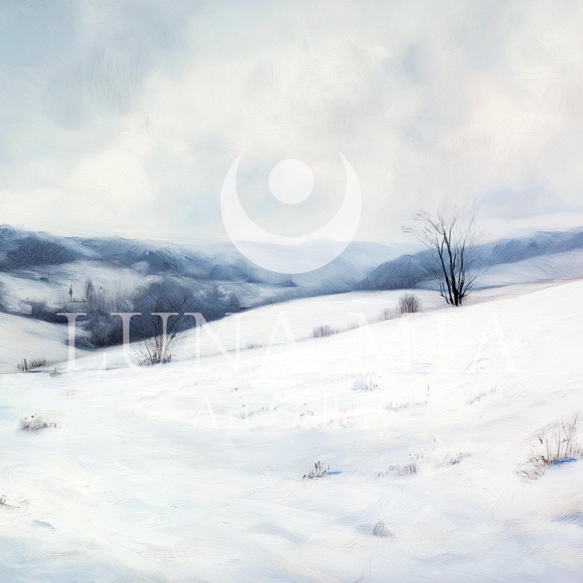 Rolling Snow Covered Hills With Bare Winter Trees Serene Valley Poster - Image 5
