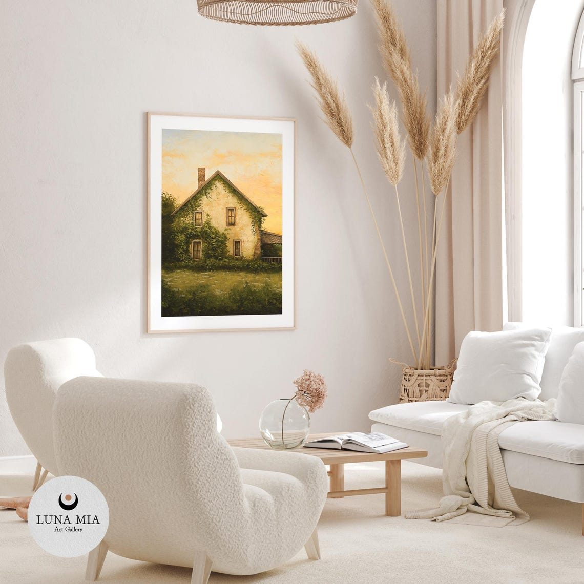 Tranquil Vintage Countryside At Dusk Oil Painting Nostalgic Sunset Art For Rustic Decor Textured Print Instant - Image 3