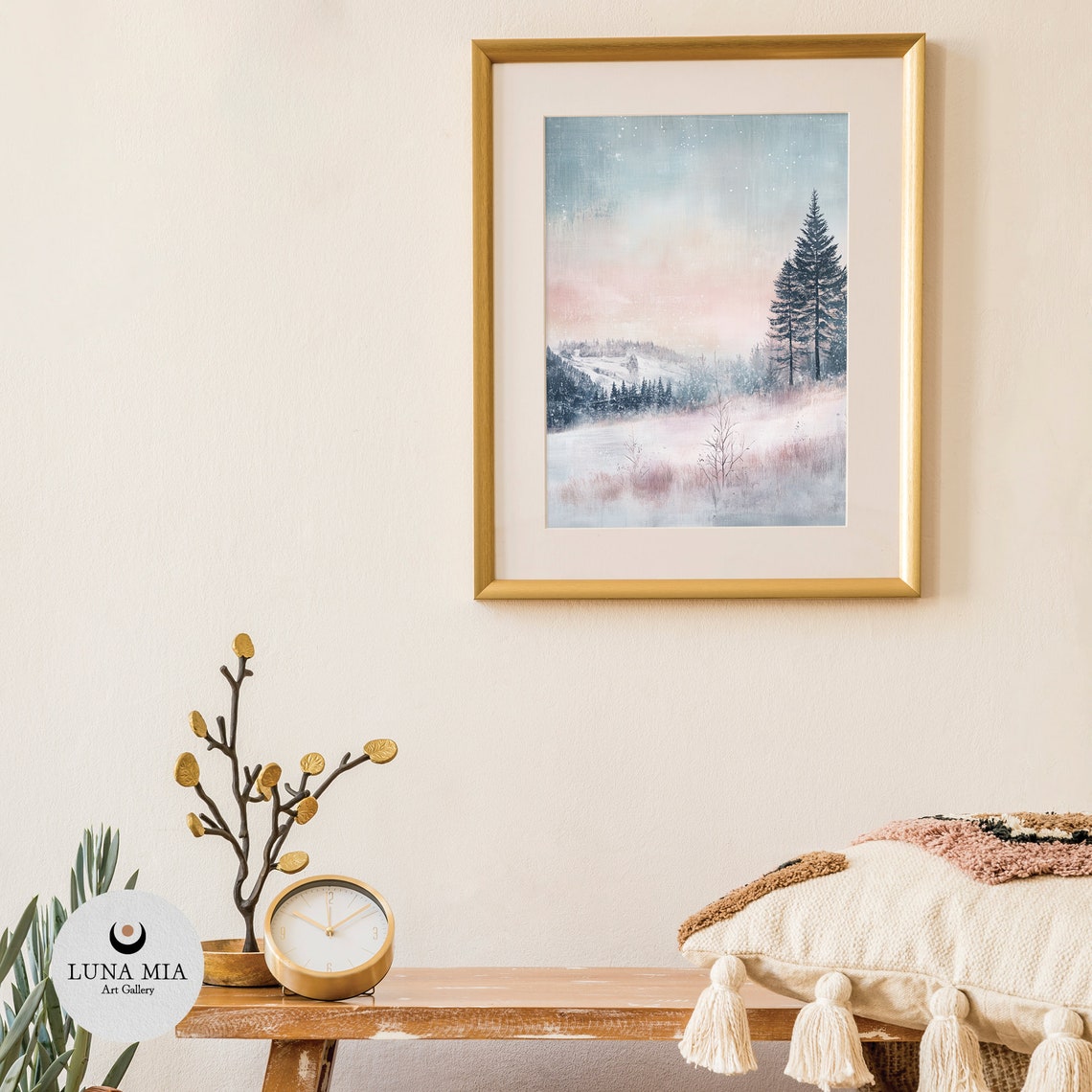 Pastel Snowy Winter Landscape With Pine Trees Watercolor Style Poster - Image 3
