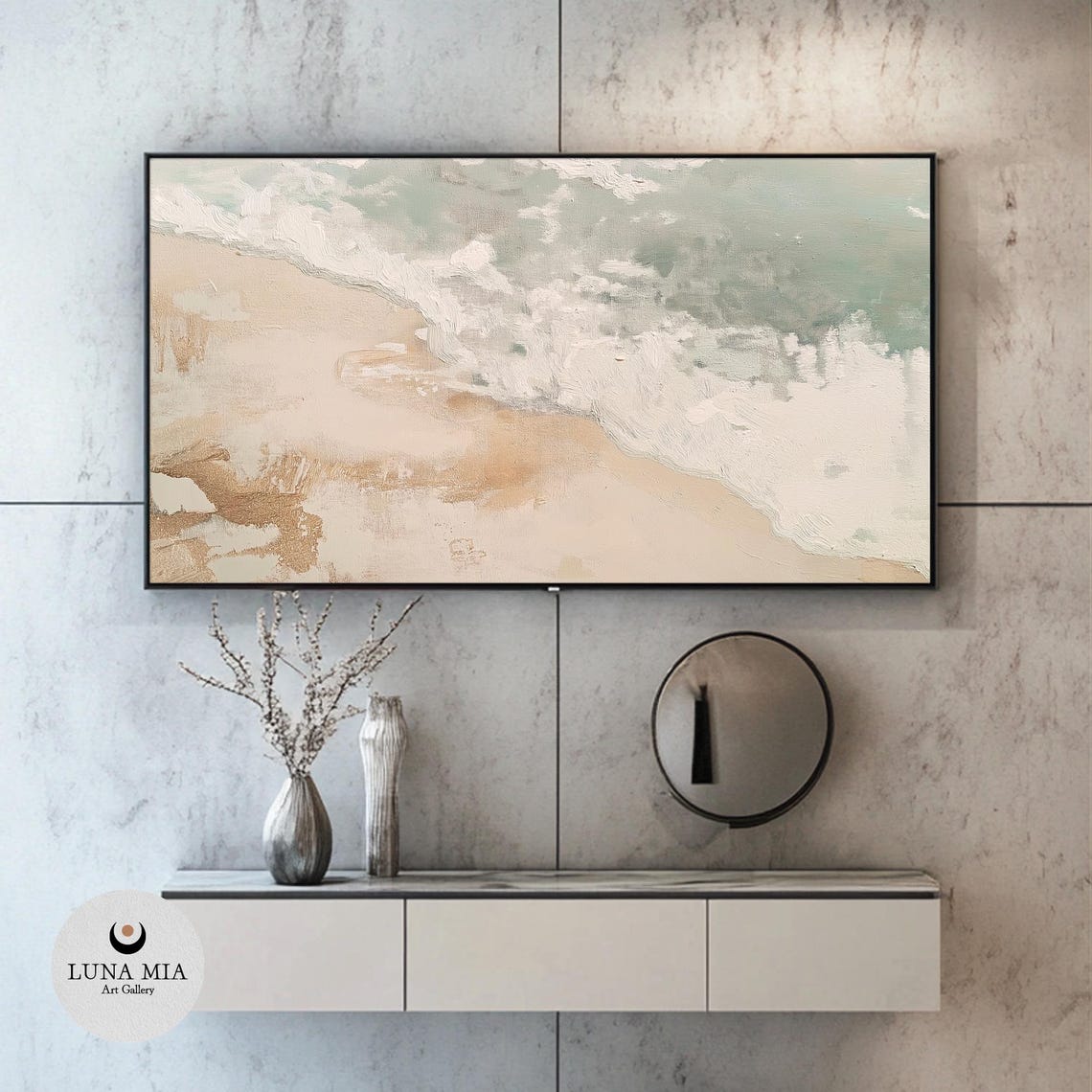 Abstract Ocean Waves Meeting Sandy Shore In Soft Neutrals Art Poster - Image 2