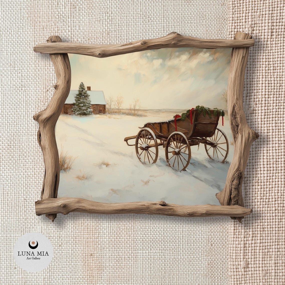 Vintage Holiday Wagon in Snowy Field Rustic Christmas Decor Poster - Image 2