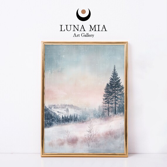 Pastel Snowy Winter Landscape With Pine Trees Watercolor Style Poster